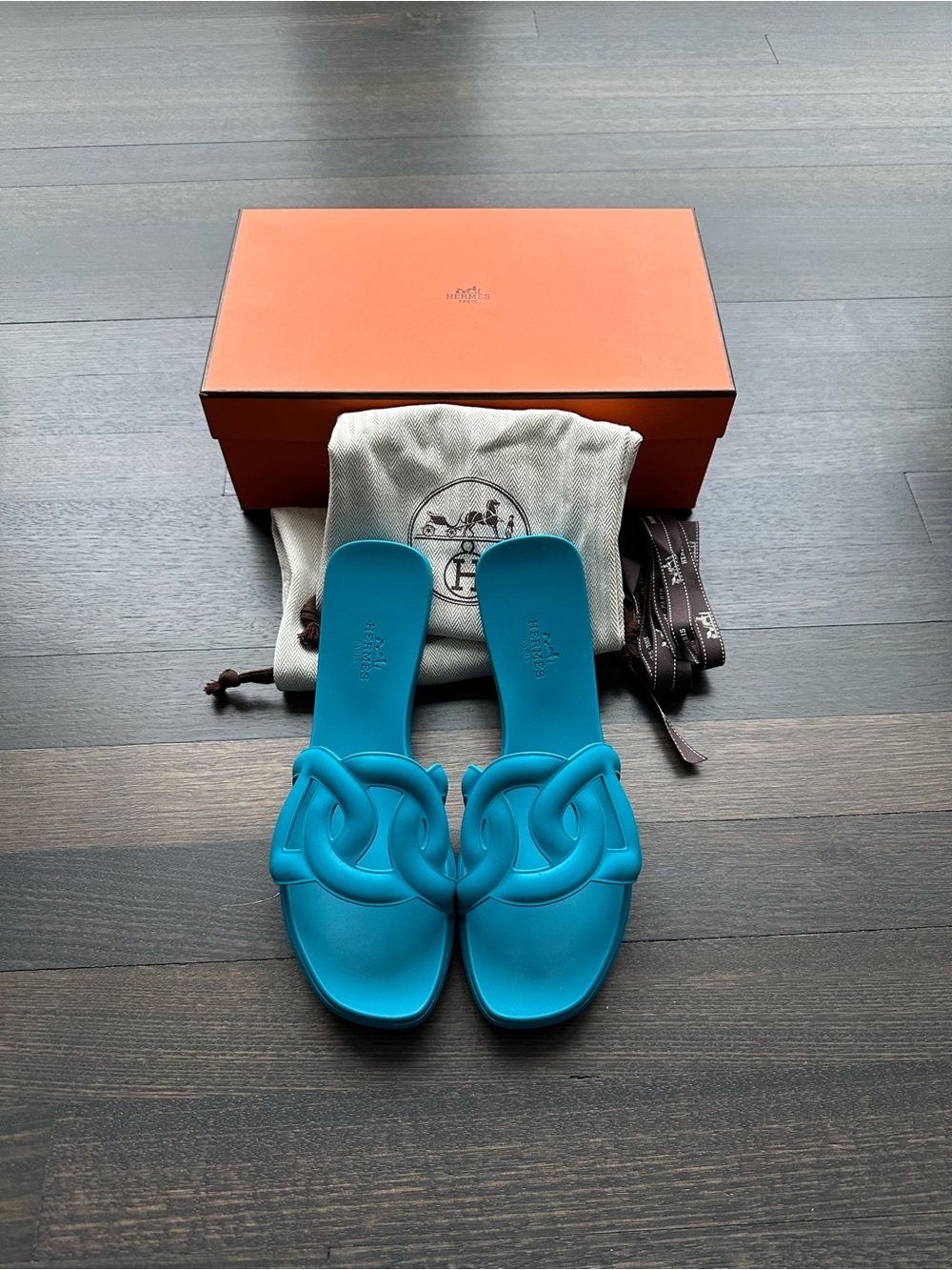Hermes Turquoise Blue Oran Sandals